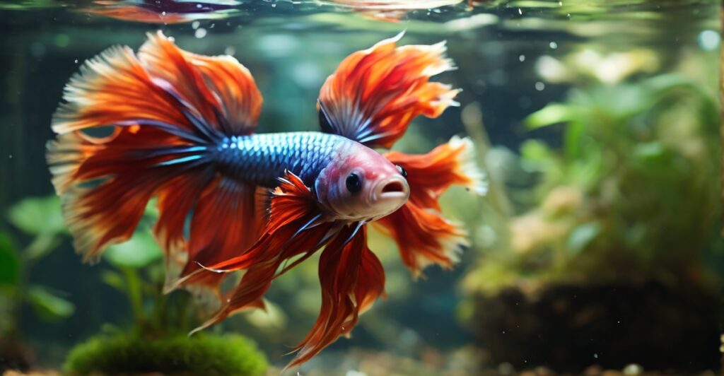 betta fish gracefully swimming in a pristine water surrounded by plants